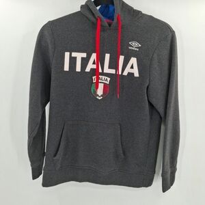 UMBRO‎ Mens M Italia Hoodie Sweatshirt  Grey Hooded Pocket Italy Flag Green Red